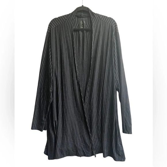 Blue Sky black  pin striped bamboo waterfall open cardigan Sz 3X - Picture 1 of 10